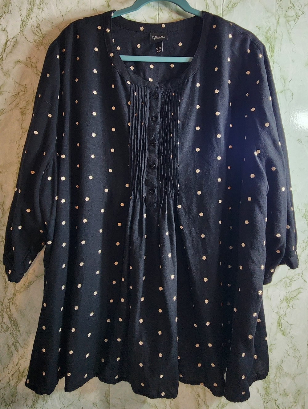 ULLA POPKEN Black Swiss Dots Top